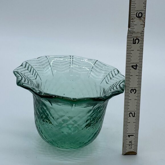 Recycled Green Textured Glass Candle Holder With Scalloped Rim - Picture 8 of 8